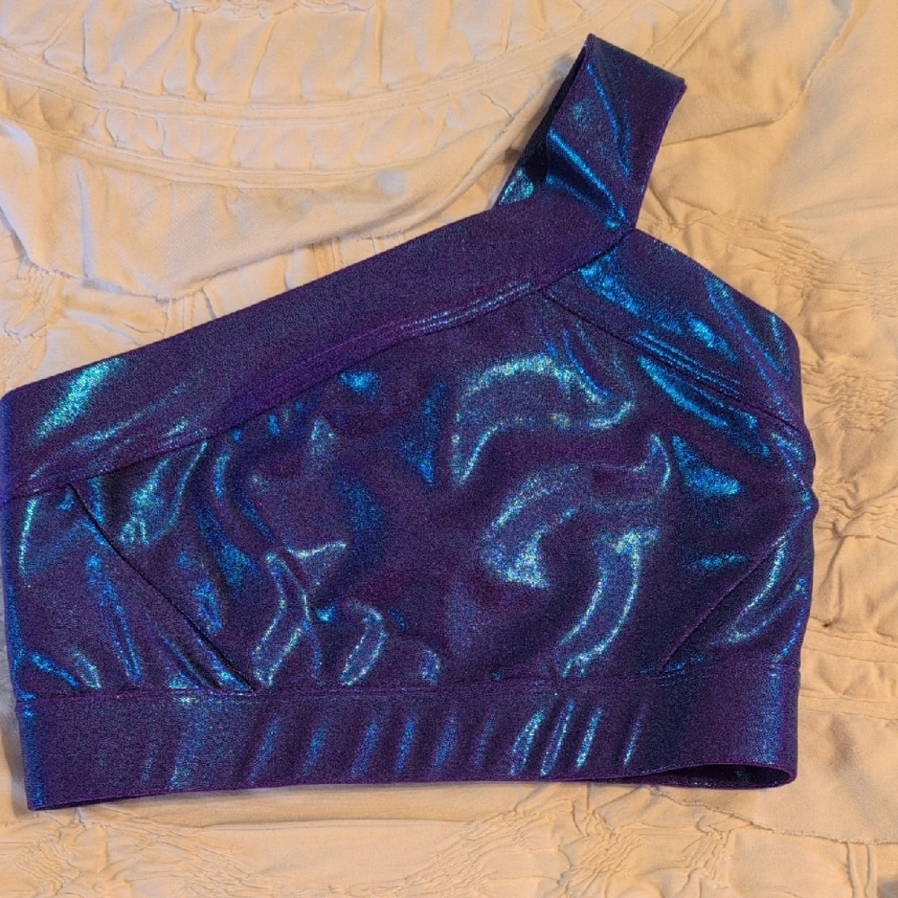 Heroine Sport Iridescent Blue One-Shoulder Crop Top